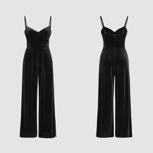 NWT Cider Jumpsuit Womens S Black Velvet Wide Leg Pleated Witchy Mob Wife Vampy